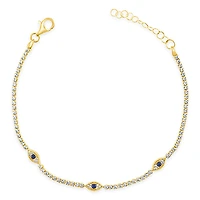 Gold Plated Sterling Silver Cubic Zirconia Evil Eye Bracelet