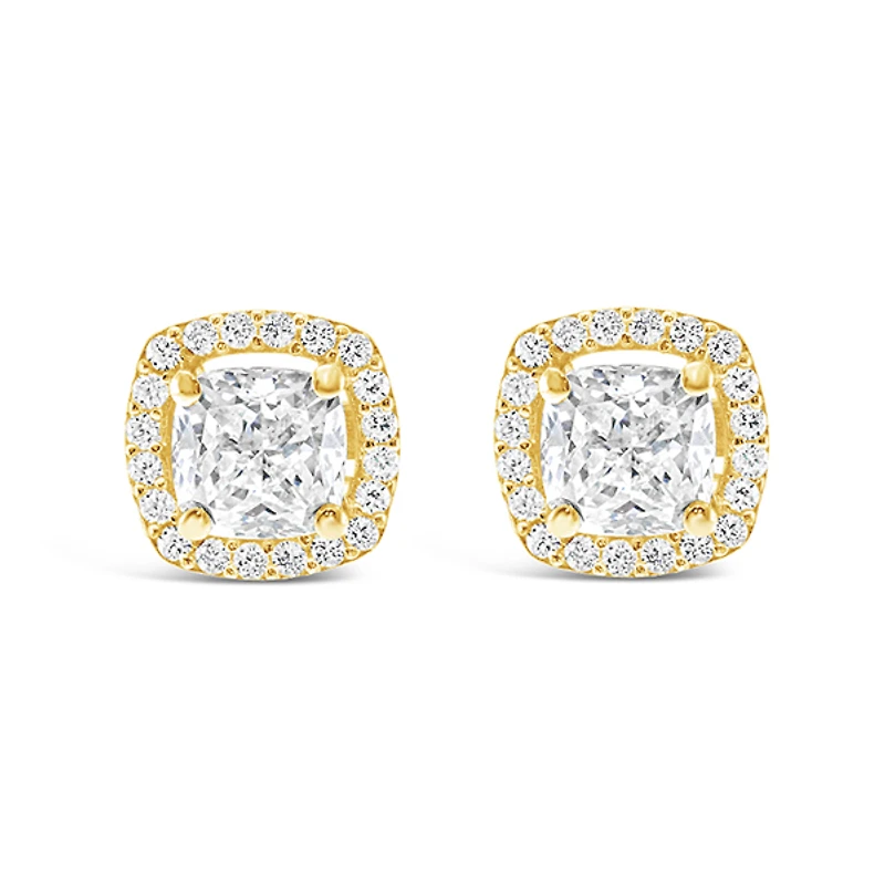 Gold Plated Sterling Silver Cubic Zirconia Square Stud 143466