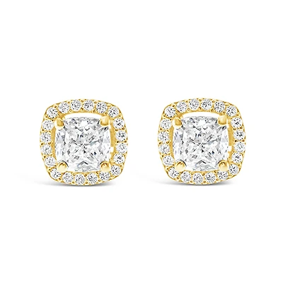 Gold Plated Sterling Silver Cubic Zirconia Square Stud 143466