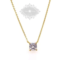 Gold Plated Sterling Silver Cubic Zirconia 6mm Cushion Cut Necklace 143481