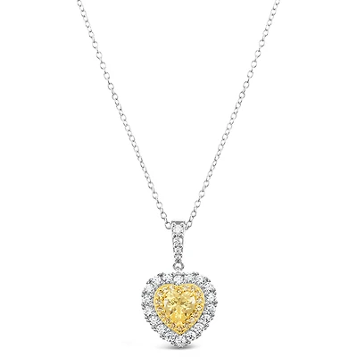 Sterling Silver Yellow Heart Cubic Zirconia Necklace 153481