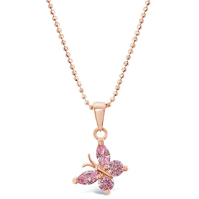 Rosegold Plated Sterling Silver Cubic Zirconia Butterfly Necklace 143354