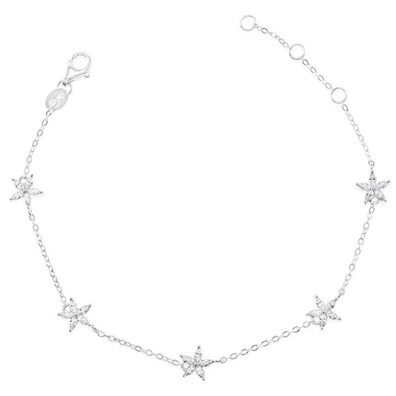 Sterling Silver Flower Cubic Zirconia Bracelet 153062