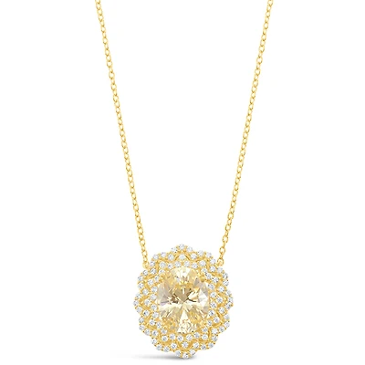 Gold Plated Sterling Silver Yellow Oval Cubic Zirconia Necklace 153385