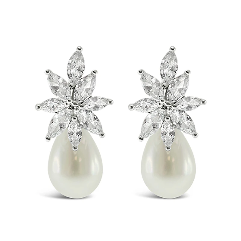 Bridal Pearl Cubic Zirconia Drop Earrings 139558