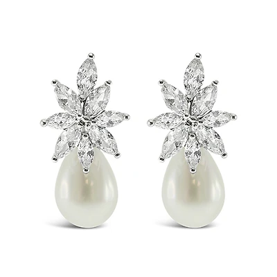 Bridal Pearl Cubic Zirconia Drop Earrings 139558