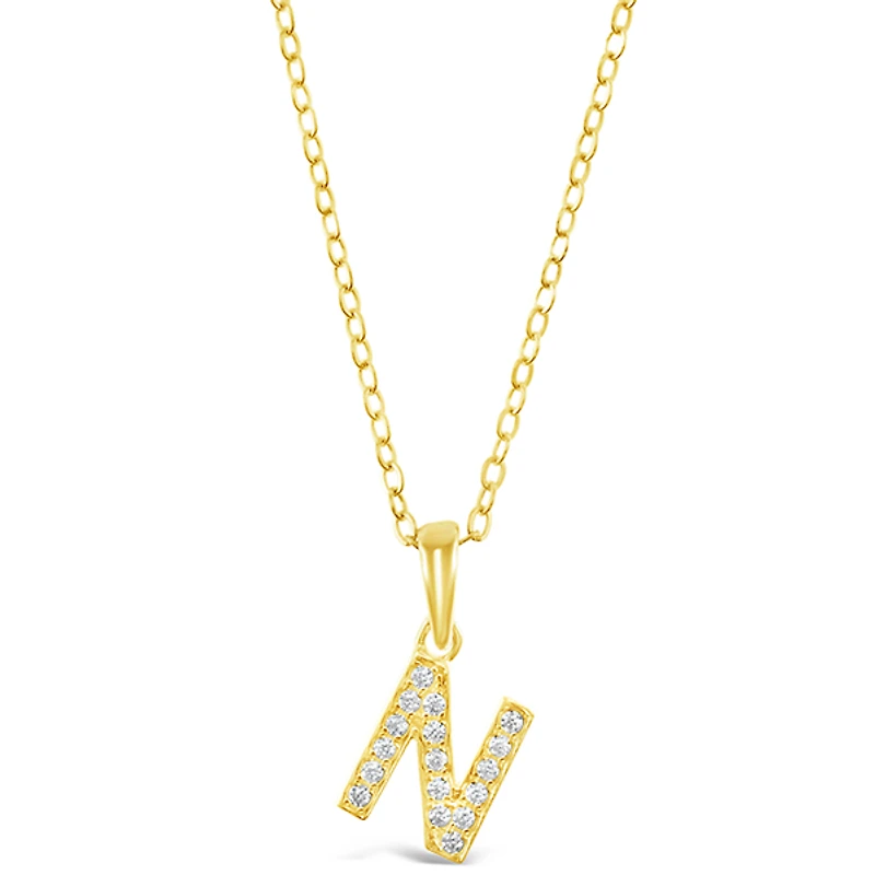 Gold Plated Sterling Silver Cubic Zirconia Initial N Necklace 147945