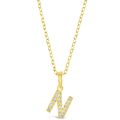 Gold Plated Sterling Silver Cubic Zirconia Initial N Necklace 147945