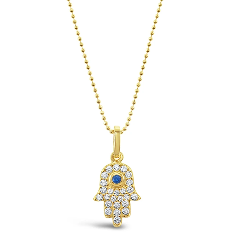 Gold Plated Sterling Silver Cubic Zirconia Hamsa Necklace 132674