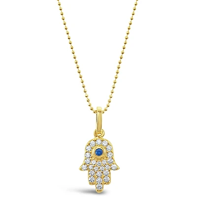 Gold Plated Sterling Silver Cubic Zirconia Hamsa Necklace 132674