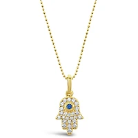 Gold Plated Sterling Silver Cubic Zirconia Hamsa Necklace 132674