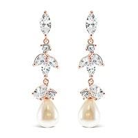 Bridal Rosegold Pearl Cubic Zirconia Drop Earrings 145910
