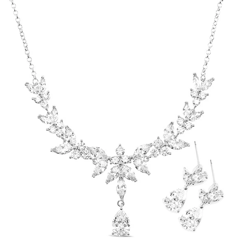 Bridal Silver Cubic Zirconia Necklace & Earrings Set