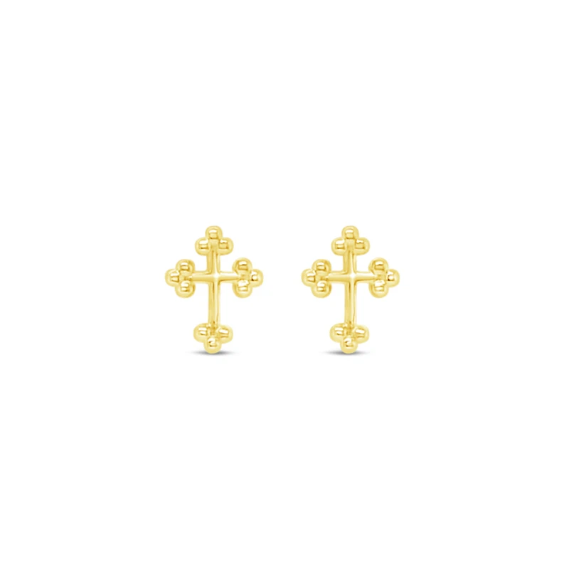 10k Yellow Gold Cubic Zirconia Cross Studs Earrings 153783