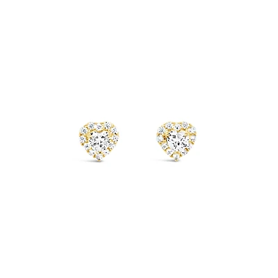 10k Yellow Gold Cubic Zirconia Heart Studs Earrings 153715