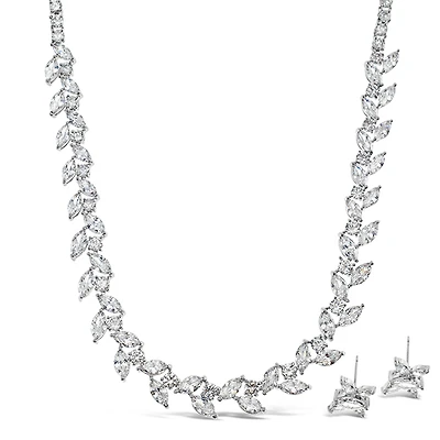 Bridal Silver Cubic Zirconia Necklace & Earrings Set 142905