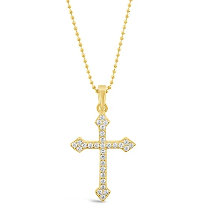 Gold Plated Sterling Silver Cubic Zirconia Cross Necklace