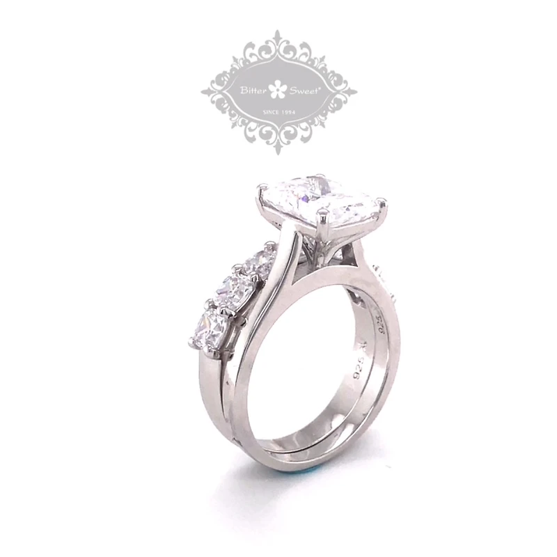 Sterling Silver Cubic Zirconia Radiant Cut Set Ring 143486