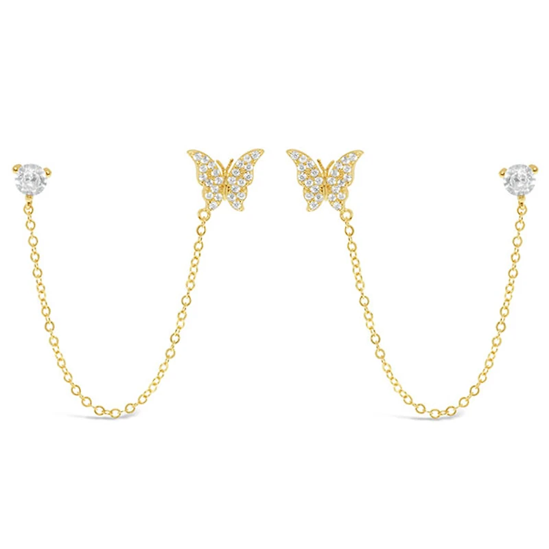 Gold Plated Sterling Silver Cubic Zirconia Butterfly Earrings 143738