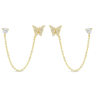 Gold Plated Sterling Silver Cubic Zirconia Butterfly Earrings 143738