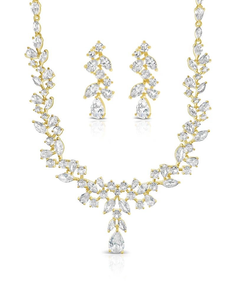 Bridal Gold Cubic Zirconia Necklace and Earrings set
