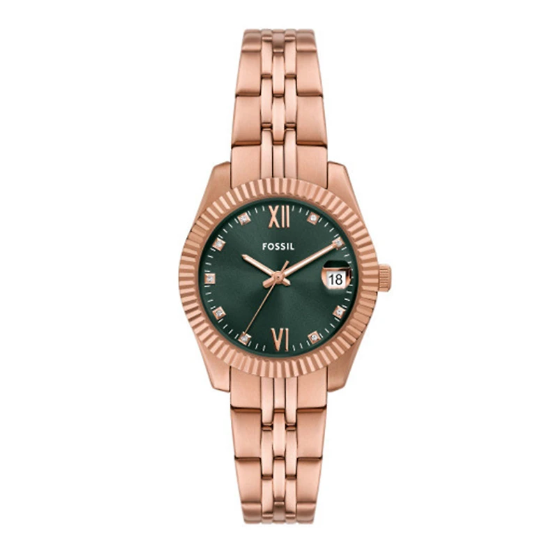 Fossil Scarlette Three-Hand Date Rose Gold-Tone Stainless Steel Watch 152907