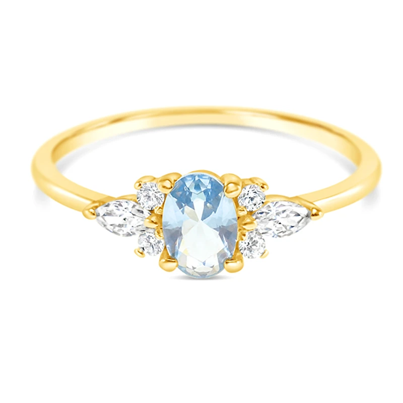Gold Plated Sterling Silver Blue Cubic Zirconia Ring