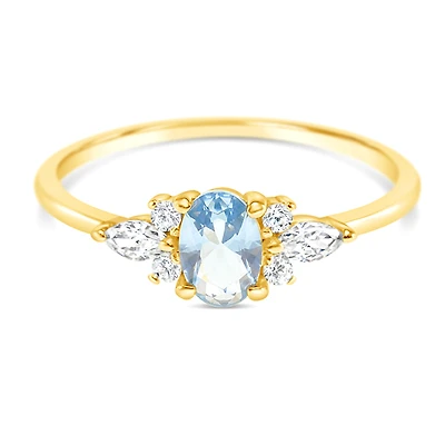 Gold Plated Sterling Silver Blue Cubic Zirconia Ring