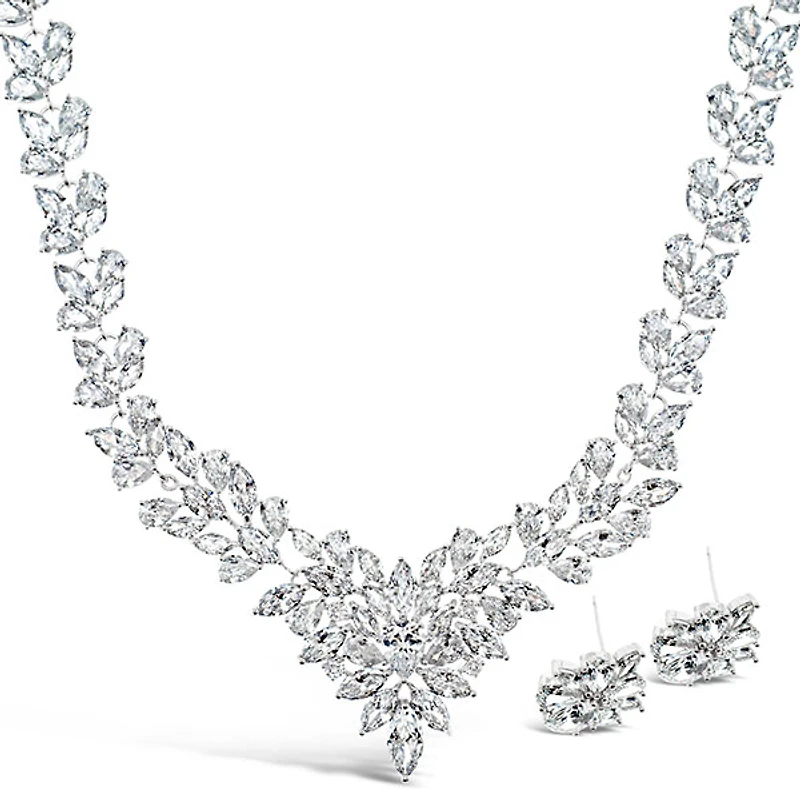 Bridal Silver Cubic Zirconia Necklace & Earrings Set 126687