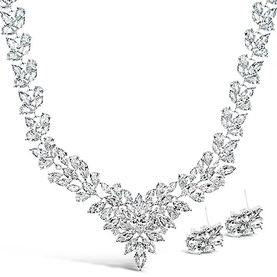 Bridal Silver Cubic Zirconia Necklace & Earrings Set 126687