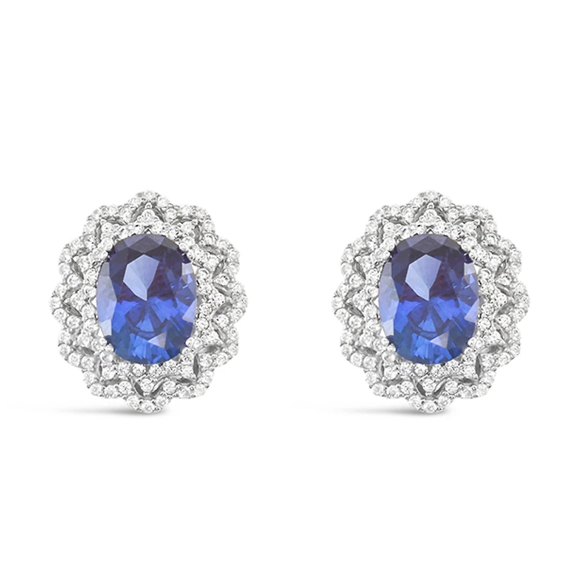 Sterling Silver Sapphire Oval Cubic Zirconia Earrings 153389