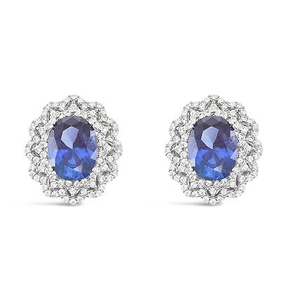 Sterling Silver Sapphire Oval Cubic Zirconia Earrings 153389