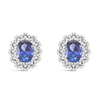 Sterling Silver Sapphire Oval Cubic Zirconia Earrings 153389