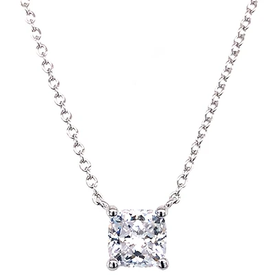 Sterling Silver Cubic Zirconia Cushion Cut 6mm Necklace 143480