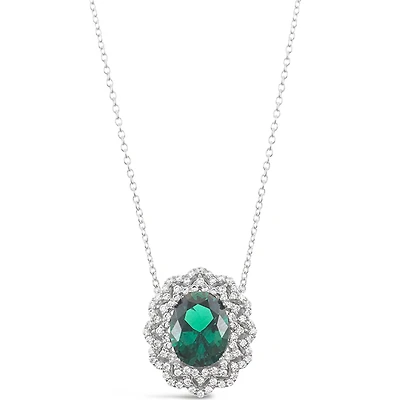 Sterling Silver Emerald Oval Cubic Zirconia Necklace 153382
