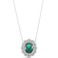 Sterling Silver Emerald Oval Cubic Zirconia Necklace 153382