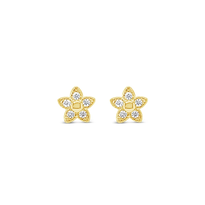 10k Yellow Gold Cubic Zirconia Flower Studs Earrings 153785