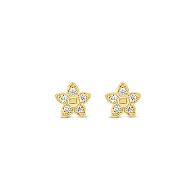 10k Yellow Gold Cubic Zirconia Flower Studs Earrings 153785