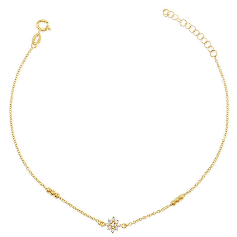 Gold Plated Sterling Silver Cubic Zirconia Flower Anklet 145109
