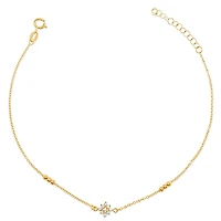 Gold Plated Sterling Silver Cubic Zirconia Flower Anklet 145109