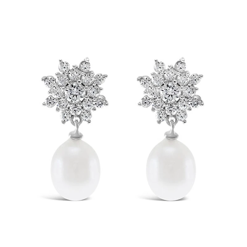 Sterling Silver Cubic Zirconia Pearl Earrings 146460