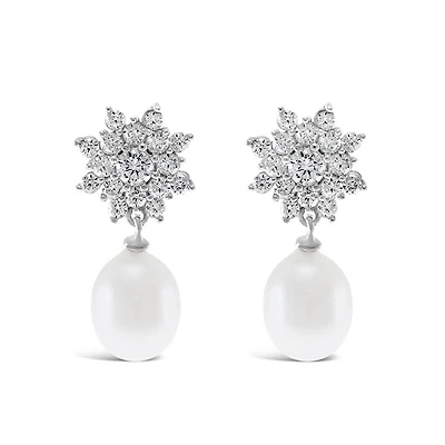 Sterling Silver Cubic Zirconia Pearl Earrings 146460