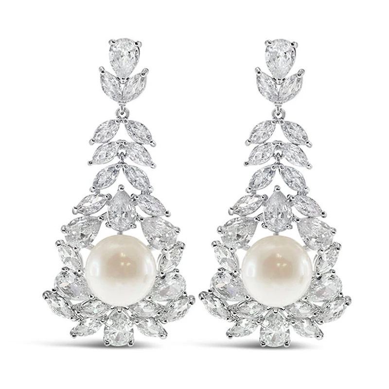 Bridal Pearl Cubic Zirconia Drop Earrings 145903