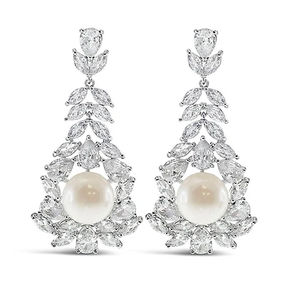 Bridal Pearl Cubic Zirconia Drop Earrings 145903