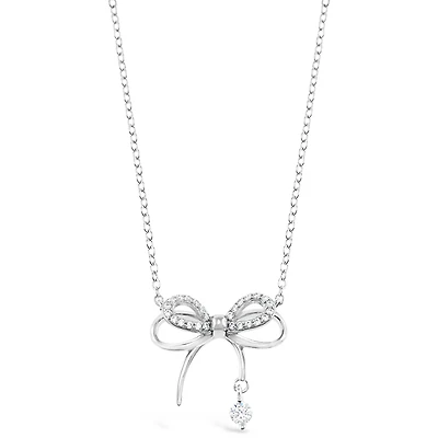 Sterling Silver Bow Cubic Zirconia Necklace 153079
