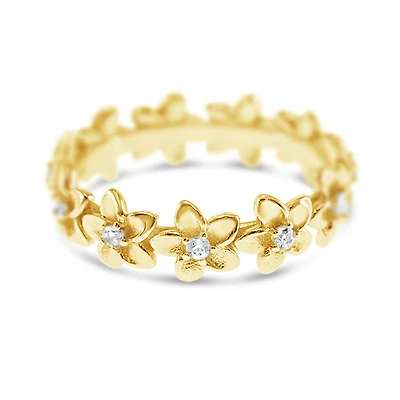 Gold Plated Sterling Silver Cubic Zirconia Flower Ring