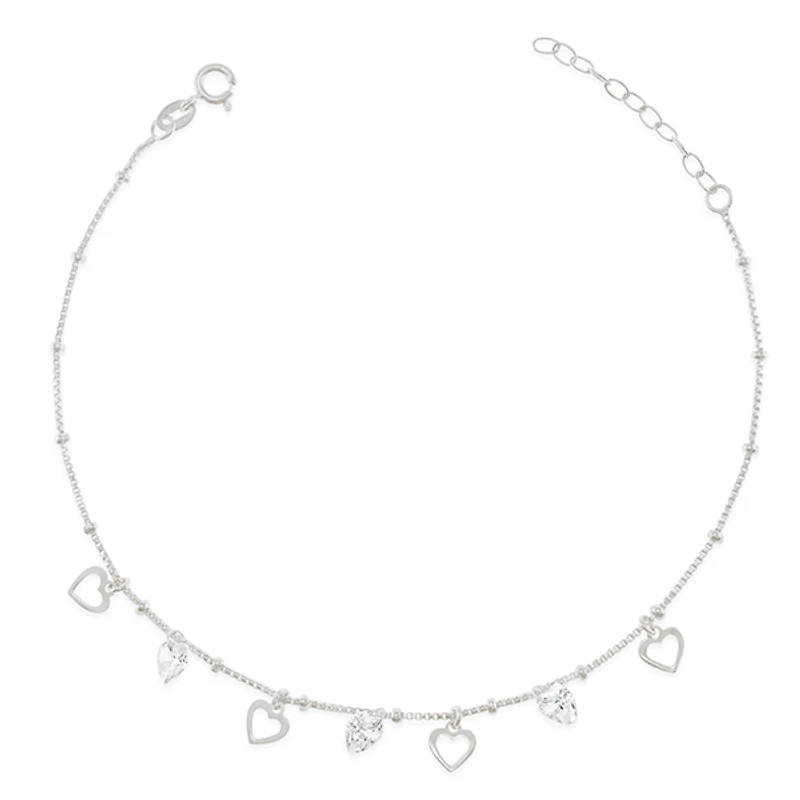 Sterling Silver Cubic Zirconia Heart Anklet 149386