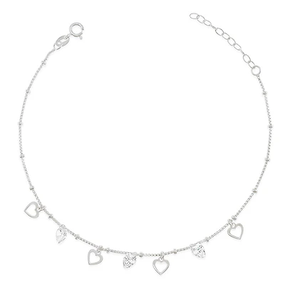 Sterling Silver Cubic Zirconia Heart Anklet 149386