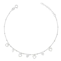 Sterling Silver Cubic Zirconia Heart Anklet 149386