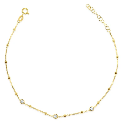 Gold Plated Sterling Silver Cubic Zirconia Beads Anklet 145113